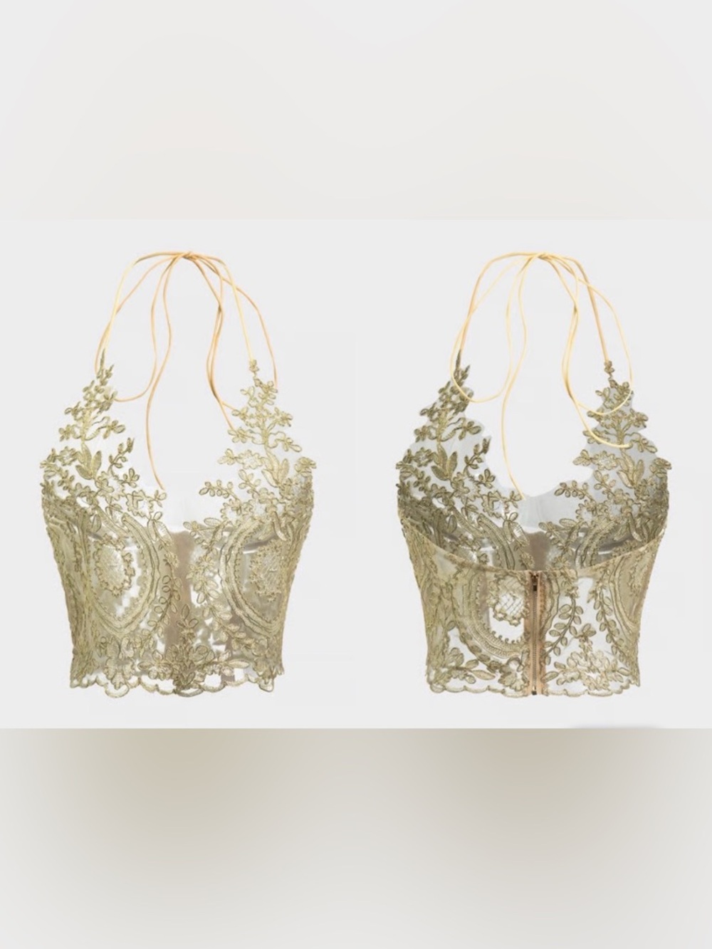 Lace Appliqué Halter Crop Top in Gold